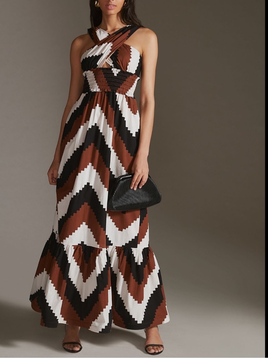 Anthropologie Dresses & Skirts - Anthropologie Brown Black and Cream Chevron Maxi Dress